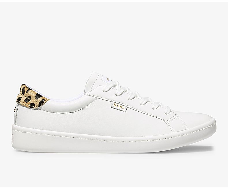 Keds Womens White Leopard Lace Up Shoes - Keds X Kate Spade New York Ace Leather Calf Hair 201GFXLEM